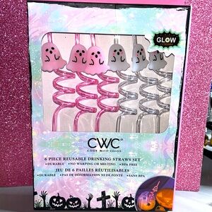 6 Piece Set Reusable Straws with Ghost Charms